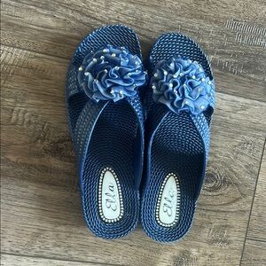 Ella Navy Women's Sandals with Floral Detail